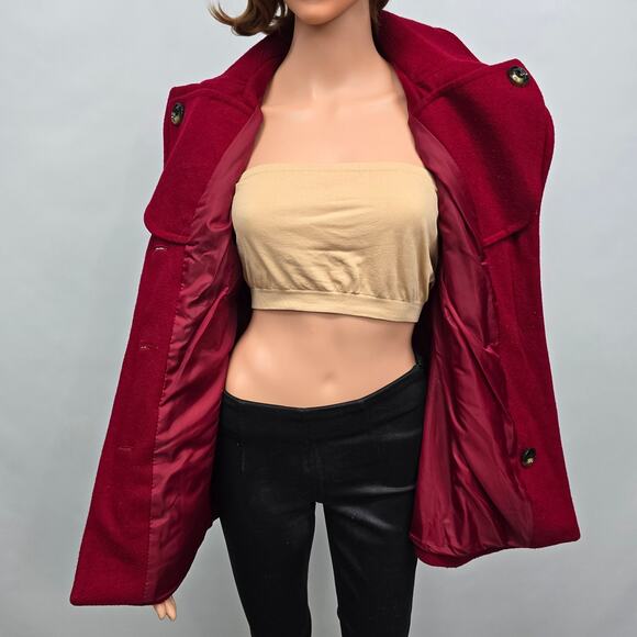 London Fog Peacoat Wool Blend Single-Breasted Women XXS 2XS Red Lined - Picture 9 of 12